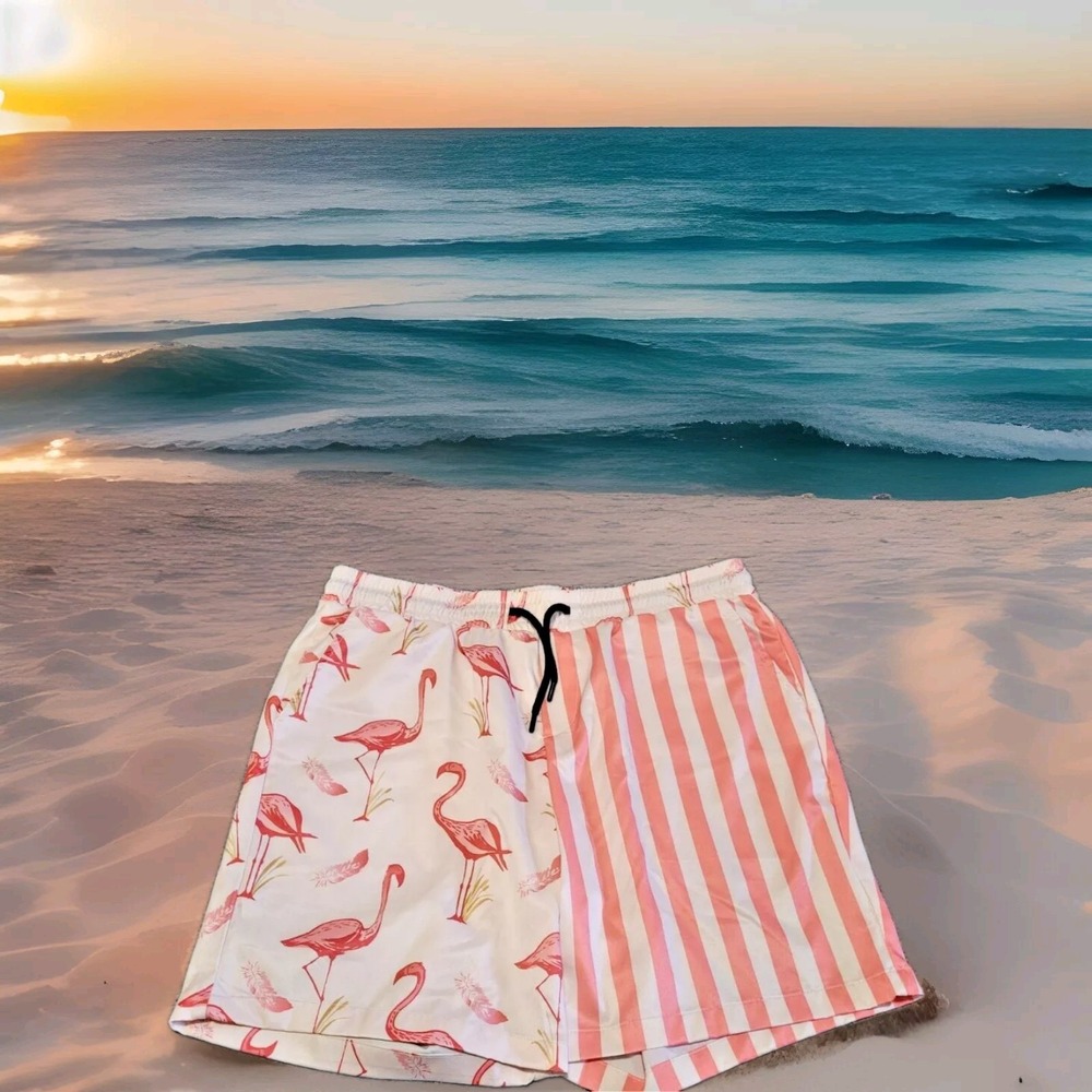 Vatpave Boardshorts Men's Large Swim Trunks Flamingo Elastic Waist Spandex